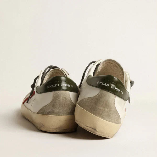 Super Star Red Suede and green leather heel tab