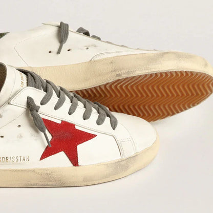 Super Star Red Suede and green leather heel tab