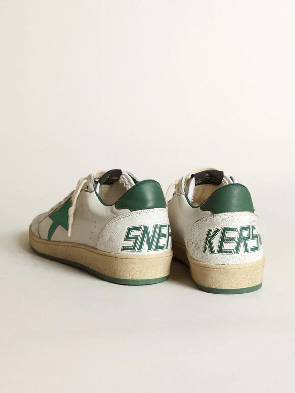 Ball Star in white nappa leather with a star and green laminated leather heel tab