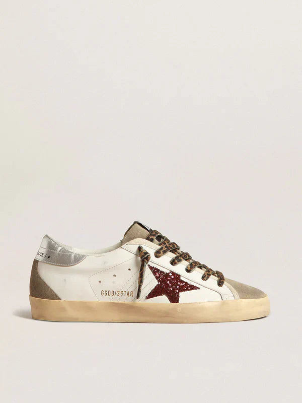 Super-Star with burgundy glitter star and silver heel tab 38