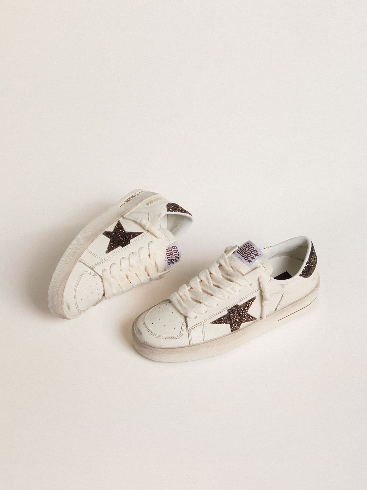 Stardan in nappa leather with a glitter star and brown leather heel tab