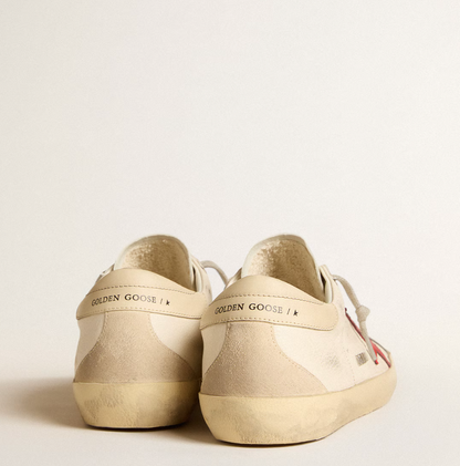 Super-Star in white nappa leather with a red star and cream leather reinforcement