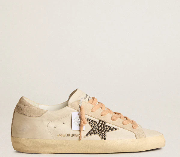 Super-Star LTD in leather with a beige suede star and Swarovski studs 37