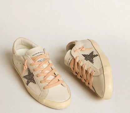 Super-Star LTD in leather with a beige suede star and Swarovski studs 37